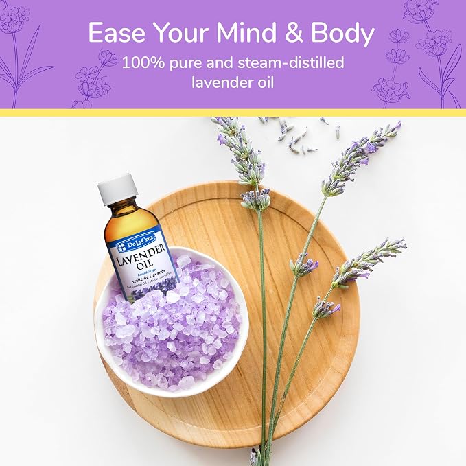 De La Cruz Lavender Essential Oil Steam-Distilled - 100% Pure Lavender Oil for Aromatherapy 2 Fl Oz (Pack of 1)