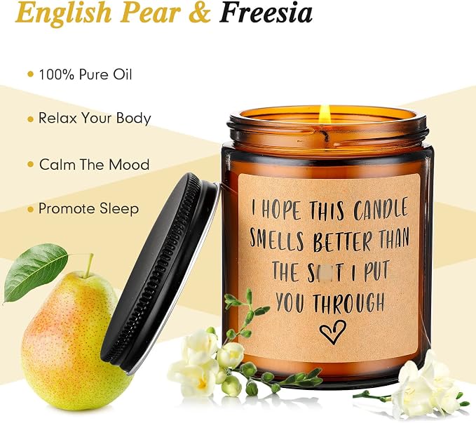 Candle - English Pear&Freesia Scented Jar Candle - Funny Mom Dad Gifts - Multi-purpose Occasion