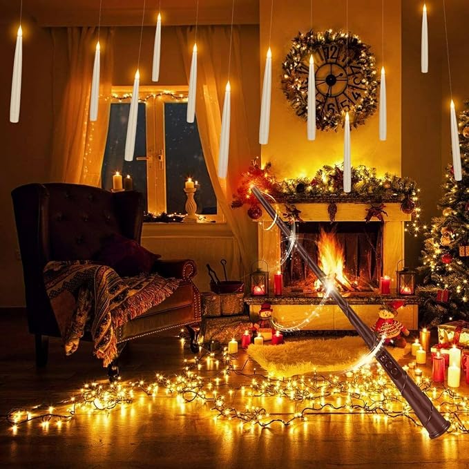 YOROXRG 24 Pcs Halloween LED Magic Hanging Floating Candles, Taper Flickering Flameless with 2 Magic Wands - Candle Set for Halloween, Christmas, Weddings, Birthdays & Fantasy Ambiance...
