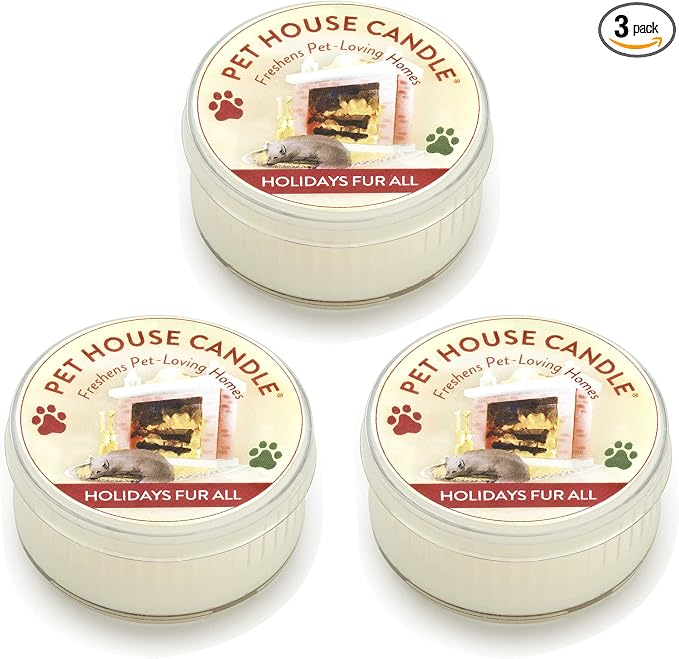 Pet House Mini Candles for Pet Odor Made with Natural Soy Wax, Plant Based, Dog and Cat Friendly Scented Candles, Holidays Fur All Pack of 3