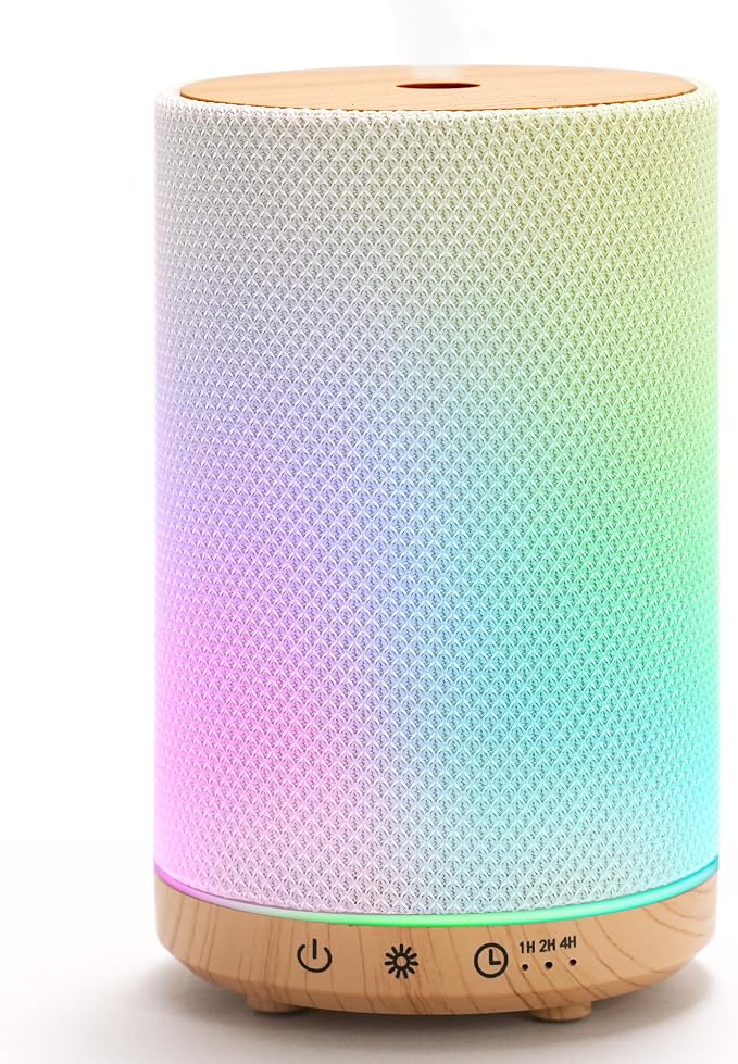 Essential Oil Diffuser 150ml, Fabric Texture Ultrasonic Aromatherapy Diffuser with 1/2/4H Timer, 7 Color Lights, Auto Shut-Off, Ultra-Quiet for Bedroom Home Office (Wood)