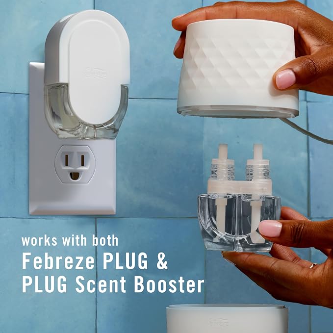 Febreze Plug Scent Booster in White, Continuous Scent Device Oil Diffuser, Compatible with Febreze Air Freshener Plug in Refills (Pack of 2)