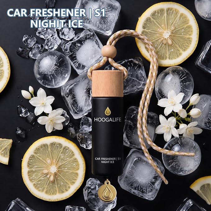 HOOGALIFE Car Air Freshener 2 Pack, Night ICE Hanging Diffuser, 45+ Days Long Lasting Scent, Refillable Bottle, Odor Control for Auto Interior, Made in USA