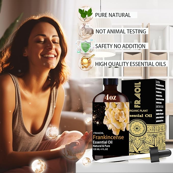 Frankincense Essential Oil, Frankincense Oil 4 Fl Oz 120ML for Diffuser Humidifier Yoga Cleaning DIY Candle Soap Making Perfume Gift for Women Essential Oils FRAOIL (Frankincense 4 Fl Oz (Pack of 1))