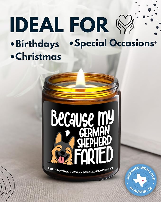 Funny German Shepherd Candle, German Shepherd Gifts for Women, Unique Funny Dog-Themed Gift Ideas, Best Present for Pet Lovers, Perfect Presents for Dog Mom & Dad, Birthday, Christmas, Gift-Ready