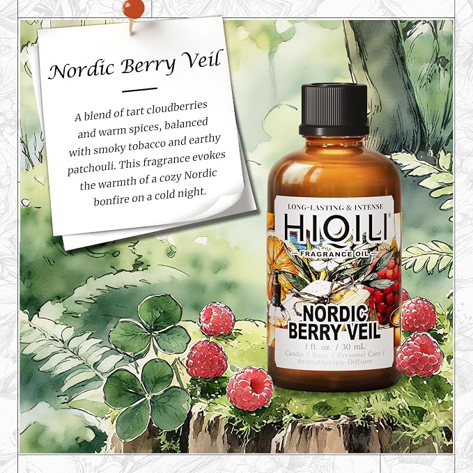 HIQILI Nordic Berry Veil Fragrance Oil for Home Diffuser, Candle & Soap Making Supplies, Luxury Hotel Scent, Essential Oil - 1 Fl Oz