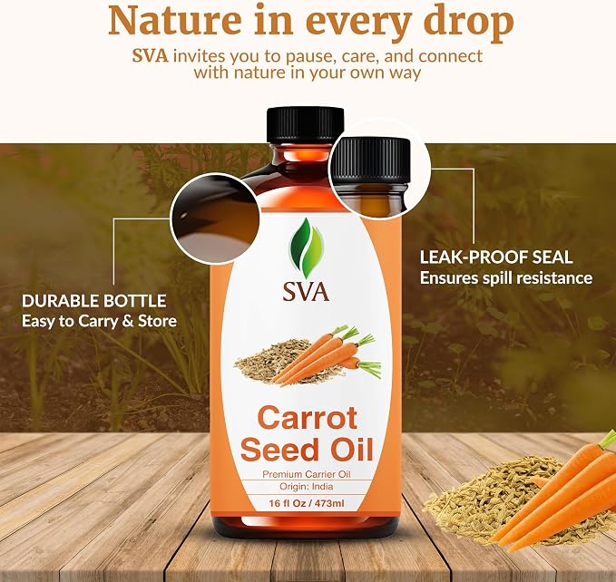 SVA Carrot Seed Oil - 16 Fl Oz – 100% Natural Cold Pressed Carrot Oil - for Face, Skin Care, Hair Care, Scalp Massage & Body Massage – Carrier Oil