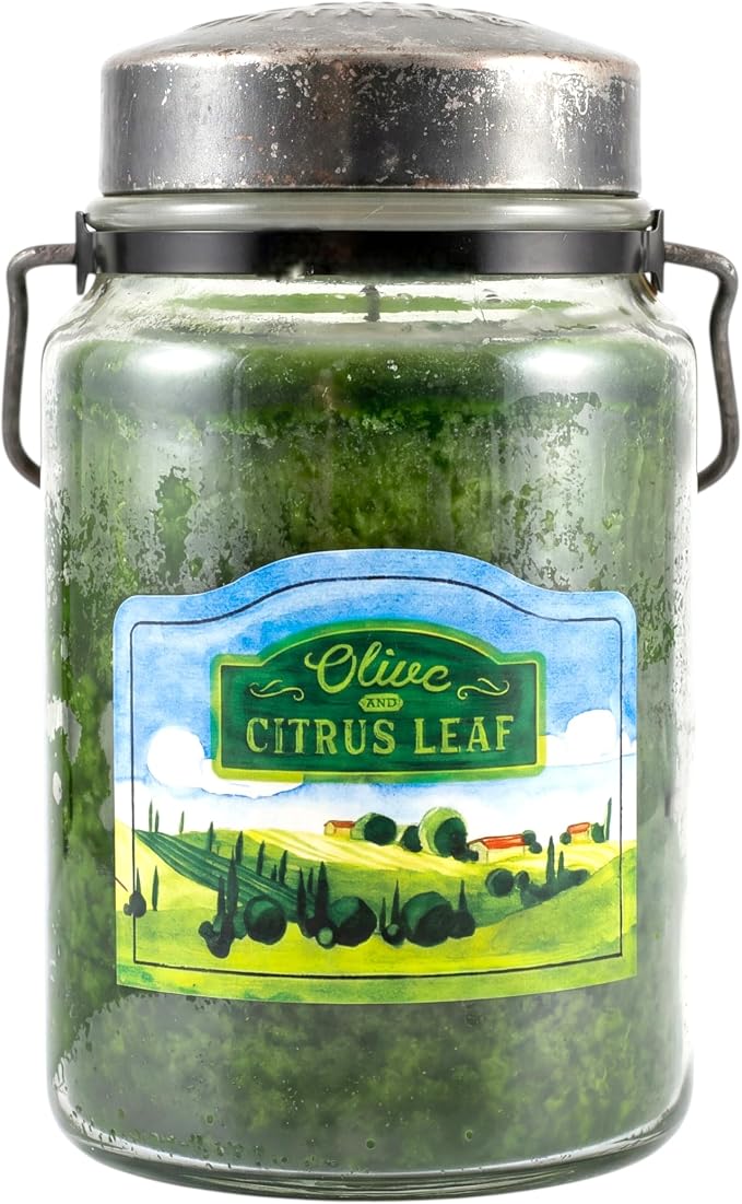 McCall’s Candles | Olive & Citrus Leaf | 26 oz Scented Candle | USA-Poured | Vintage Rustic Jar with Carrying Handle | Citrus & Floral Olive Blossom Fragrance