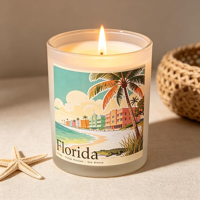 Florida Sunshine Scented Candle, Orange & Orange Blossom & Sea Breeze, Florida Gifts, Florida Souvenirs, Florida Souvenirs and Gifts, 100% Soy Wax, 7OZ