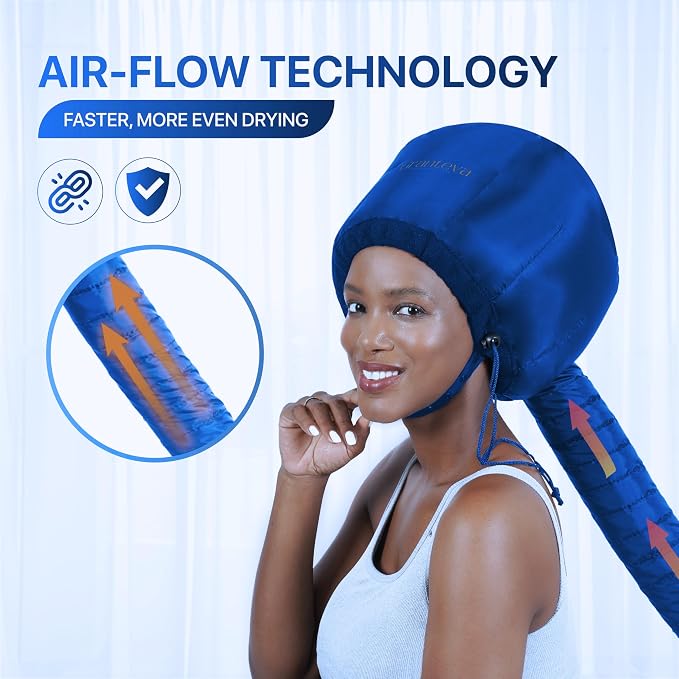 Granteva Hair Dryer Bonnet Attachment w/A Headband Integrated that Reduces Heat Around Ears & Neck - Blow Dryer Attachment for Hair Dryer, Speeds Up Drying Time