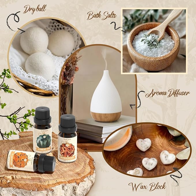 Soulorigin Woody Essential Oils Set, Fragrance Oil Set for Diffuser, Scent Diffuser Oil for Candle Making- Sandalwood, Cedar, Bamboo, Teak, Vetiver, Forest Pine