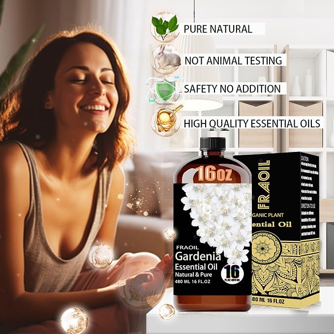 Gardenia Essential Oil, Gardenia Oil 16 Fl Oz 480 ML for Diffuser Humidifier Yoga Cleaning DIY Candle Soap Making Perfume Gift for Women Essential Oils FRAOIL (Gardenia 16 Fl Oz (Pack of 1))