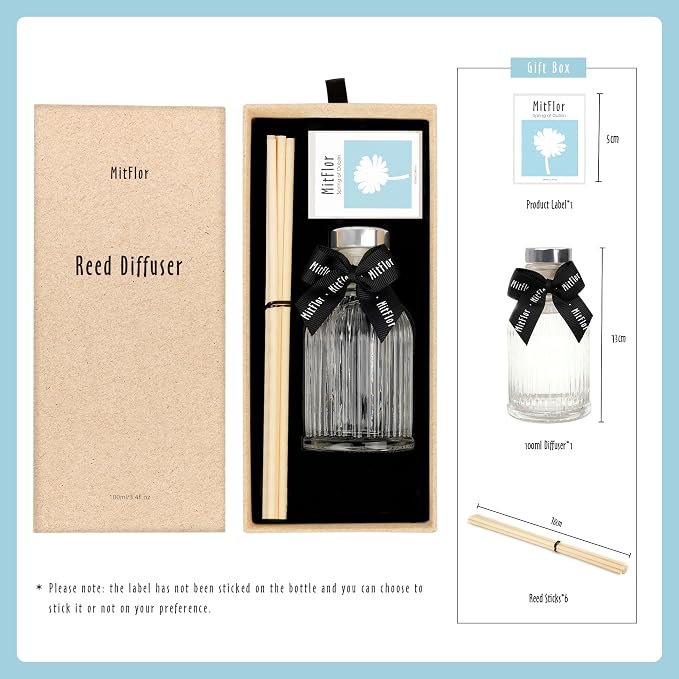 Scent Diffuser, MitFlor Spring of Dublin Reed Diffuser with Natural Rattan Sticks, Refreshing Floral Scents for Home Fragrance and Décor, for Living Room, Bedroom, Bathroom & More-3.4 fl oz