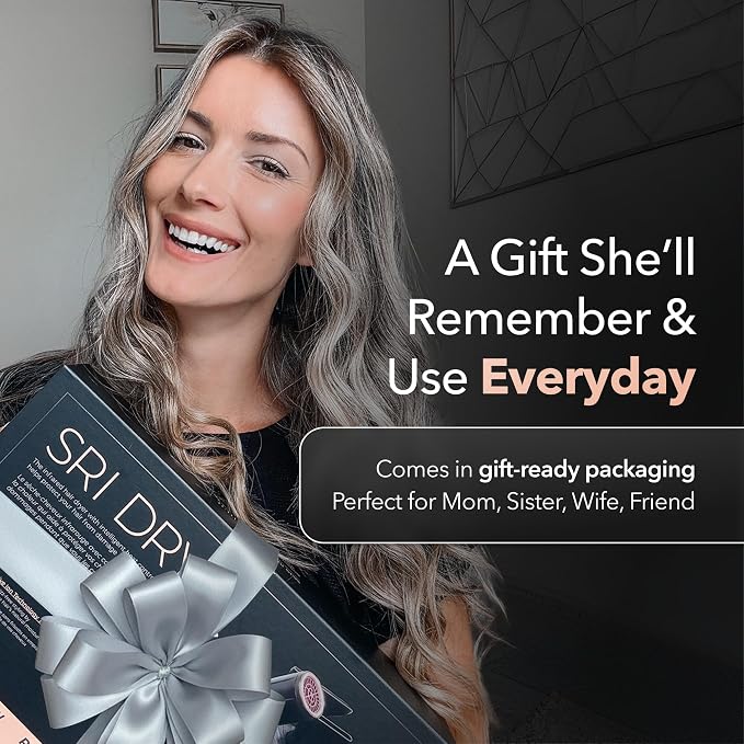 SRILabs DryQ “Smart” Hair Dryer - Super Lightweight, Foldable - Powerful, Quiet Motor - Infrared and Ionic Technology - 3 Magnetic Attachments - Heat Control with Locking Switch