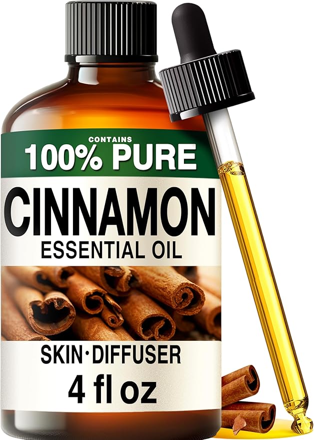 100% Pure Cinnamon Oil - 4 Fl Oz Cinnamon Essential Oil for Hair, Skin, Diffuser, Aromatherapy & DIY Soap Making Scent