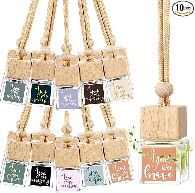Teenyyou 10 Pcs Thank You Appreciation Gifts Bulk Empty Car Air Freshener Diffuser Hanging Ornament Empty Glass Essential Oil Diffuser Thank You Gift for Employee Coworker Staff Volunteer