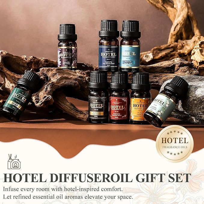 Hotel Diffuser Oil Gift Set - Inspired by 5-Star Hotel Fragrance Oil Set - My Way, White Tea,Baccarat,Four Seasons,Dubai,Beachfront Villa,Paris Coast