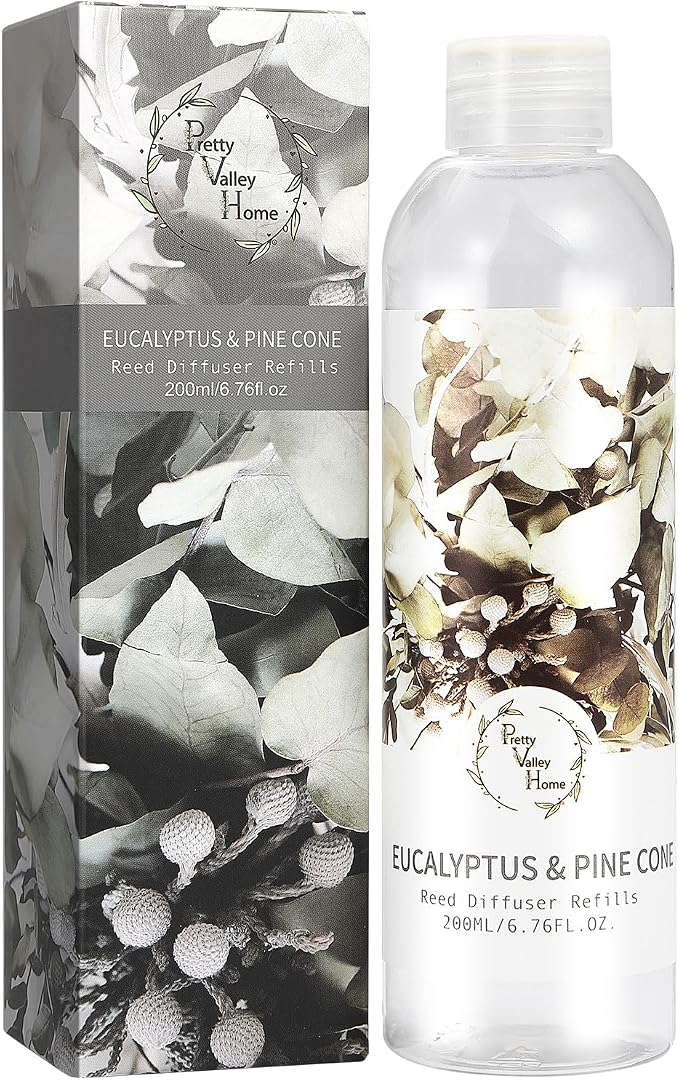 Reed Diffuser Refill, Eucalyptus Pine Cone Reed Diffuser Oil Natural Scented Essential Oil Refill Home Fragrance for Bathroom, Bedroom, Office Decor 200ml (6.76oz)