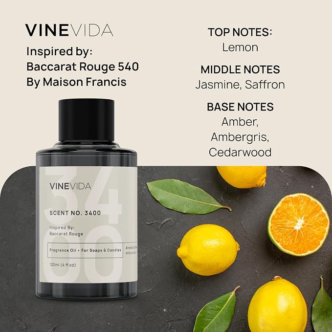 VINEVIDA Prime Reed Diffuser for Home & Bathroom | Long-Lasting Scent Sticks Set | Oil Stick Diffuser | Bathroom Scent - Room Fragrance No. 3400 - Inspired by: Baccarat