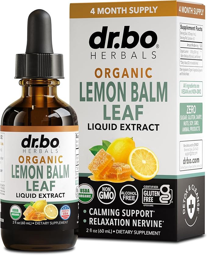 Organic Lemon Balm Extract Tincture - Organic Lemon Balm Leaf Liquid Extract Drops Oil Melissa Officinalis, Calm Relaxation Tea Supplements - Vegan Liquid Drops Tincture Supplement, Kids & Adults 2oz