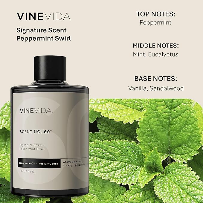 VINEVIDA [16 Fl Oz] Peppermint Swirl Fragrance Oil for Cold Air Diffusers, Essential Oils for Diffuser Oil Refill & Air Freshener Room Spray