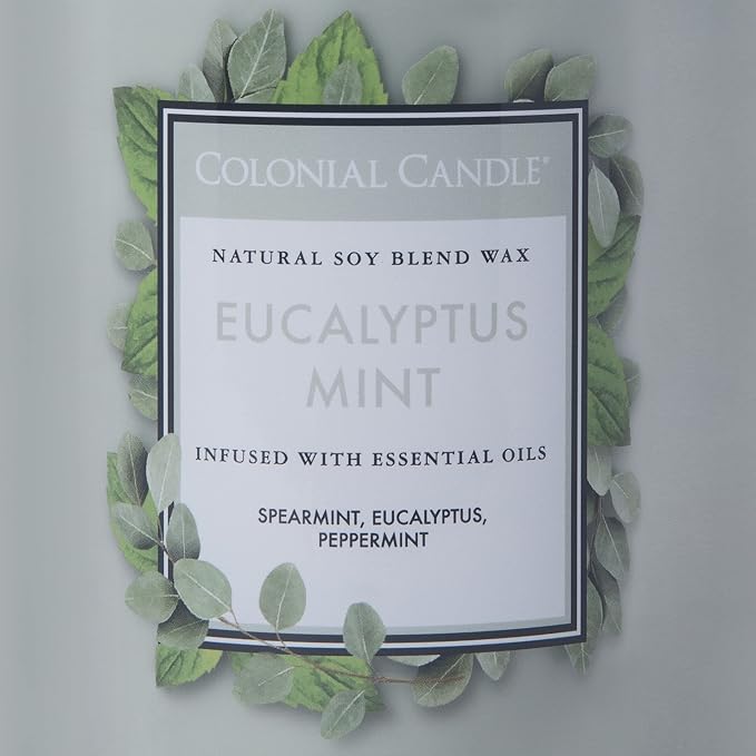 Colonial Candle Eucalyptus Mint Scented Jar Candle, Classic Cylinders Collection, 2 Wick, Green, 19 oz - Up to 120 Hours Burn