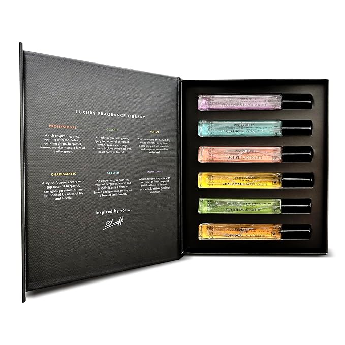 Pecksniff’s Men’s Fine Fragrance Gift Set – 6x10ml Eau de Toilette Collection – Luxury Cologne Sampler, Designed in England