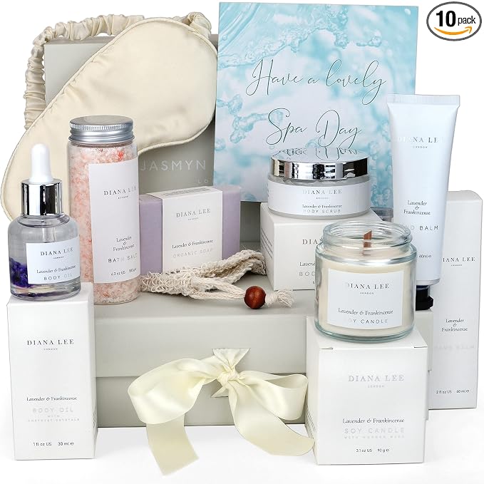 Jasmyn & Greene Luxury Spa Gift Basket for Women - 10 Relaxing Spa Birthday Gifts for Women with Lavender. Bridal Shower Gifts for Woman with Self Care Kit. Get Well Soon Package for Mother Sister.