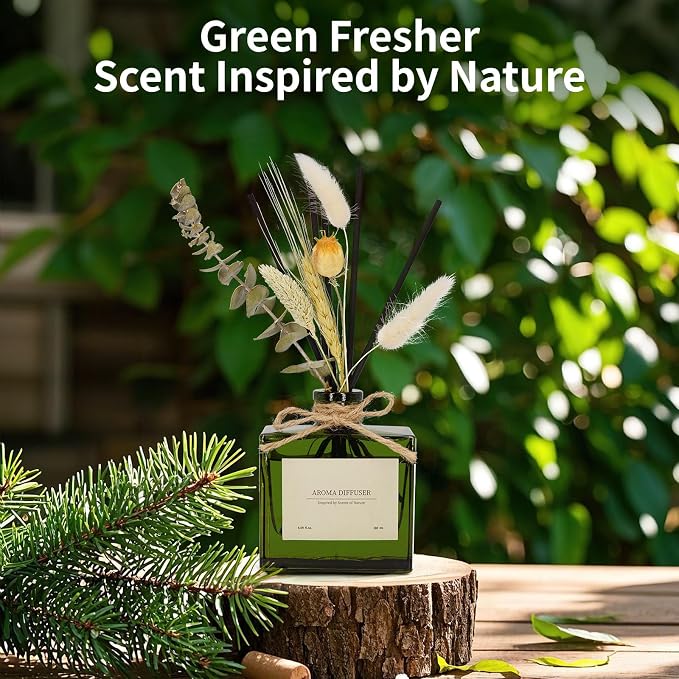 Reed Diffuser, 6.09 oz Jasmine Lily Scent Diffuser with Sticks & Dried Flowers, 120 Days Long Lasting reed diffusers for home, Elegant fragrance for Bathroom Bedroom Office Decor, Air fresh
