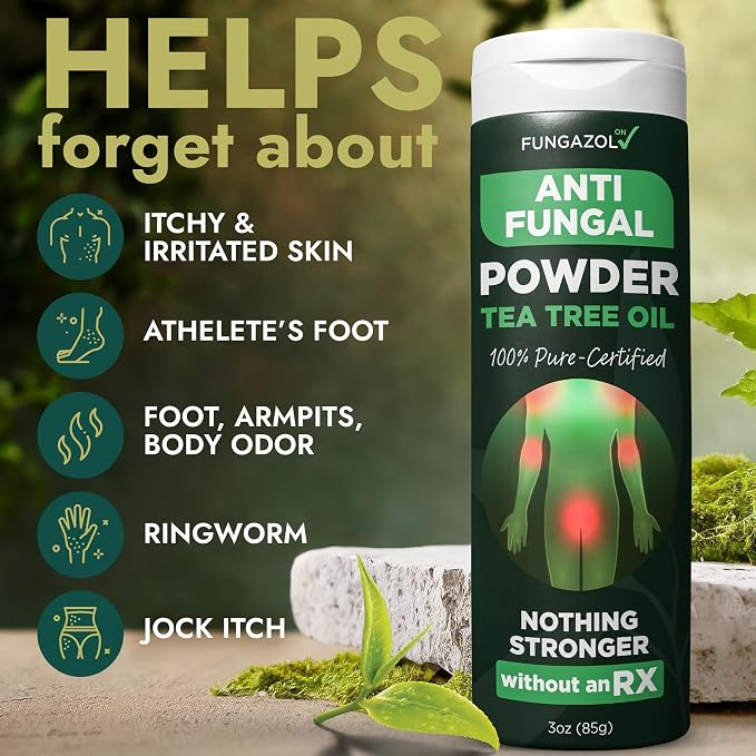 Antifungal Body Powder with Miconazole Nitrate 2% & Tea Tree Oil | Medicated Body Powder for Jock Itch, Athlete’s Foot, Ringworm & Odor | Soothes Itchy Skin | 3 oz, pack of 3