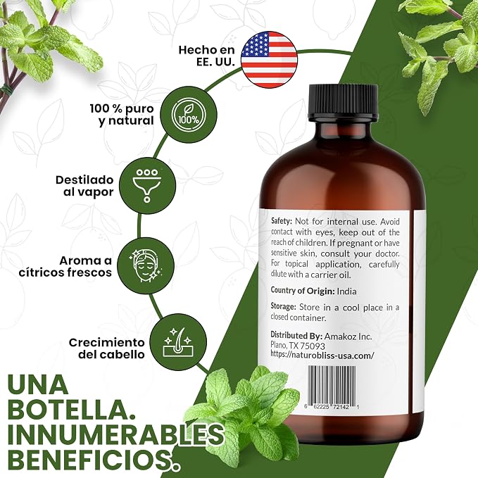NaturoBliss Peppermint Essential Oil, 100% Pure and Natural Therapeutic Grade, Premium Quality Peppermint Oil, 4 fl. Oz - Perfect for Aromatherapy and Relaxation