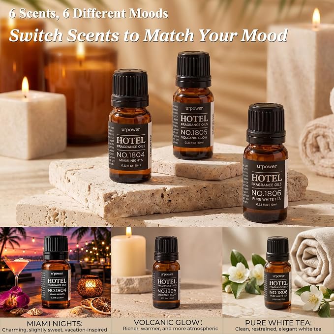 URPOWER Hotel Collection Diffuser Oil - 6 Premium Scents for Diffusers 10ml/0.34 fl oz Essential Oils Set for Diffusers for Home - Inspired by Baccarat Westin My Way Pure White Tea and Other Hotel