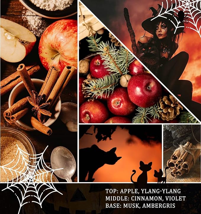 Halloween Decor Indoor-Halloween Gifts Candles for Women with LED Witch, Fall Candles with Apple Cinnamon Scent Over 40 Hours of Burn Time, Gift for Home Fall Decorations Indoor, 100% Soy Wax