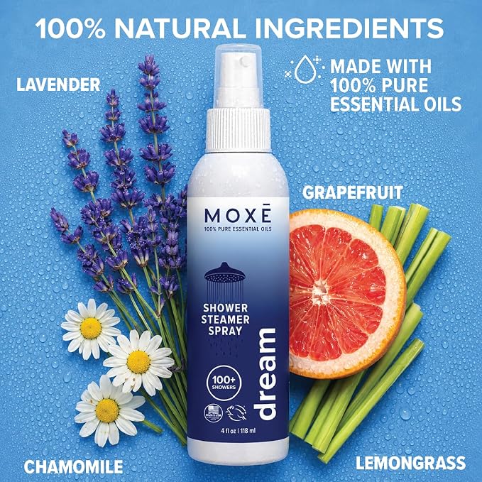 MOXE Shower Mist, Spa Steam Spray, Certified Natural Essential Oils, Aromatherapy, Tension Relief (Dream, 4 Fl Oz (Pack of 1))
