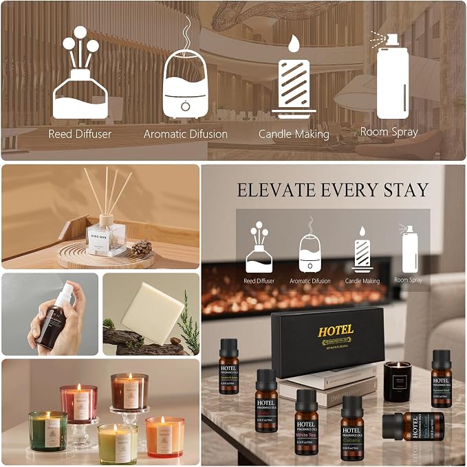 Hotel Collection Luxury Scent for Diffuser Oils Set Inspired by Iconic 5-Star Hotels- Aromatherapy Essential Oils for Diffuser & Home Scenting