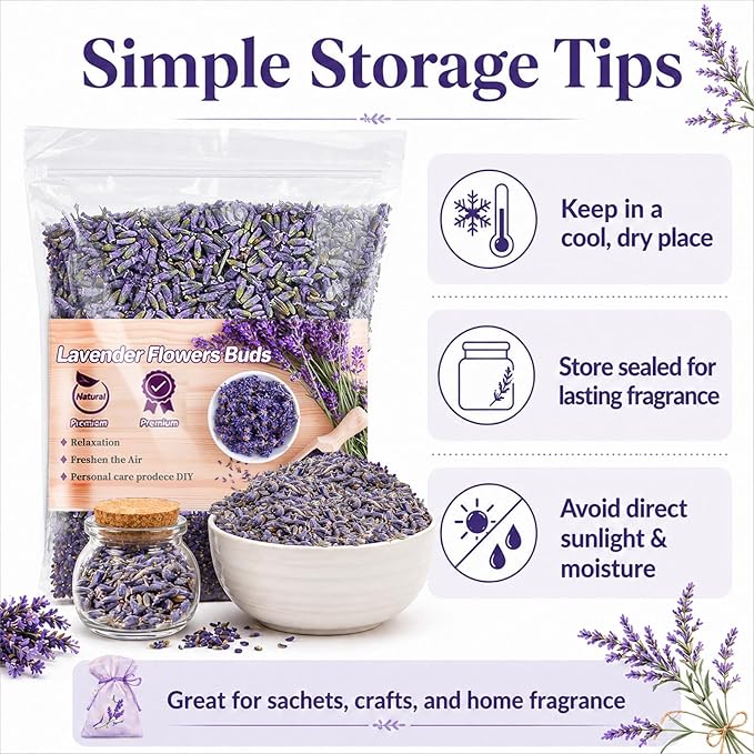Sukh 12.5OZ Dried Lavender Flowers - Lavender Buds Sachets Bags for Drawers Closets Fresh Scents Dried Flowers Lavenders Sachet Bags for Patry Birthday Bridal Shower Organic Bulk