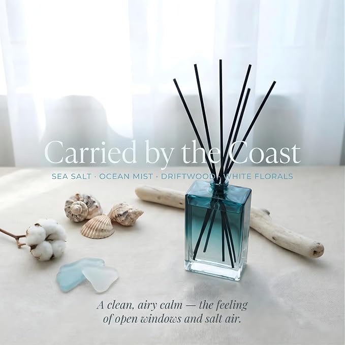 Reed Diffuser for Home Fragrance – Summer Sea Breeze Scent 100ml with Reed Sticks, Long Lasting Flameless Diffuser for Bathroom, Bedroom & Living Room Decor, Giftable Glass Bottle