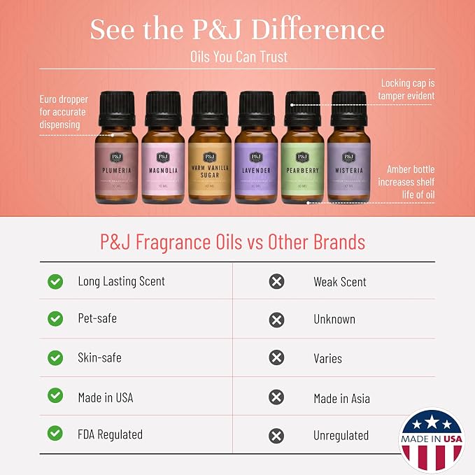 P&J Trading Fragrance Oil Ladies Set | Pearberry, Lavender, Warm Vanilla Sugar, Plumeria, Magnolia, Wisteria Candle Scents for Candle Making, Freshie Scent, Soap Making Supplies, Diffuser Oil Scents