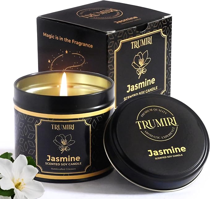Jasmine Candle Strong Scented Soy Candel Natural Non Toxic Velas Aromáticas Gift for Women Pack of 1 5Oz Decorartive Travel Tin
