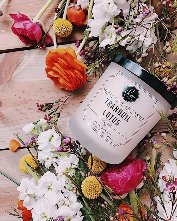 DW Home Tranquil Lotus Scented Candle for Home, 15 oz, Large Double Wick Candle Jar, Up to 56H Burn Time, Luxury Scented Candle for Relaxation, Gifting, Home Décor