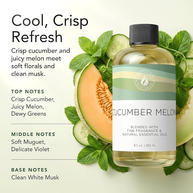 Aroma Country Cucumber Melon Diffuser Oil - Luxury Hotel Cucumber Melon Fragrance Oil for Diffuser Refill, Fresh Fruit Home Aroma Diffusers - Premium Aromatherapy Oils & Home Scent (4 Fl Oz)
