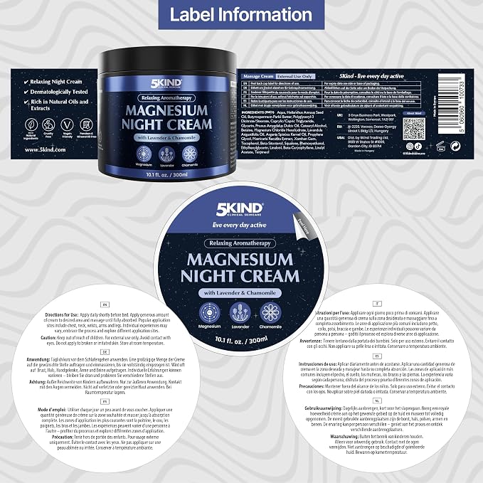 5Kind Magnesium Lotion for Sleep 10.1 fl oz - Magnesium Sleep Cream - Topical Magnesium Cream - Relaxing Lavender & Chamomile Magnesium - Infused with Lavender Essential Oils - Natural Sleep Aid