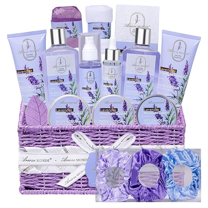 Spa Gifts for Women Bath and Body Lavender Gift Set, Spa Gift Basket for Self Care, Relaxing Bath Sets for Mom, Grandma, Girlfriend, Sister, Friends, Gifts for Women