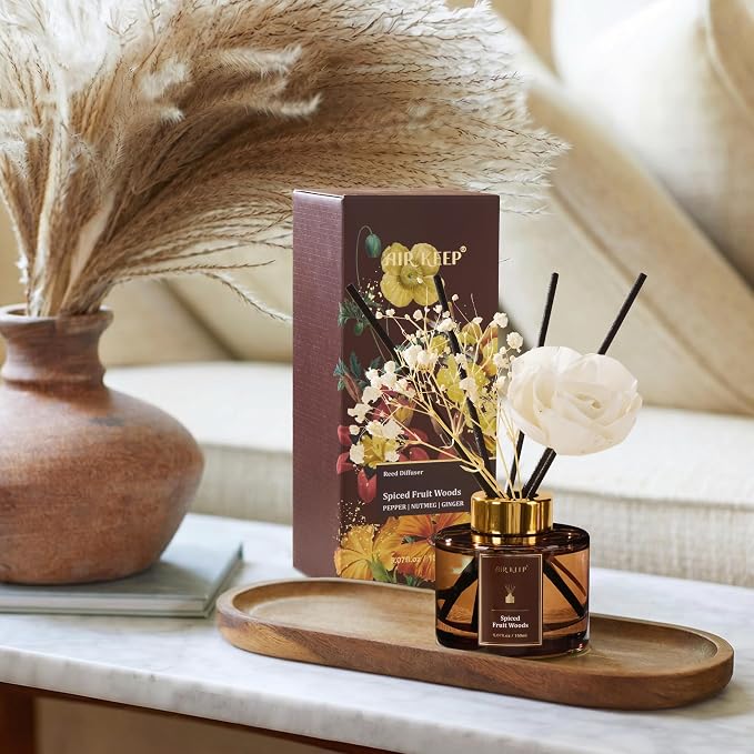 Airkeep Flower Reed Diffuser Set, Spiced Fruit Woods Diffuser Set, 5.07 Fl.oz (150ml), Home Fragrance, Bathroom, Bedroom & Home Décor, Air Freshener