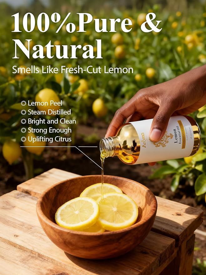 100% Pure Lemon Essential Oil 4 fl oz Thieves Oil Essential Oil - Essential Oils for Diffusers & Aromatherapy & Home Care Gifts for Women - Lemon Oil Essential Oil