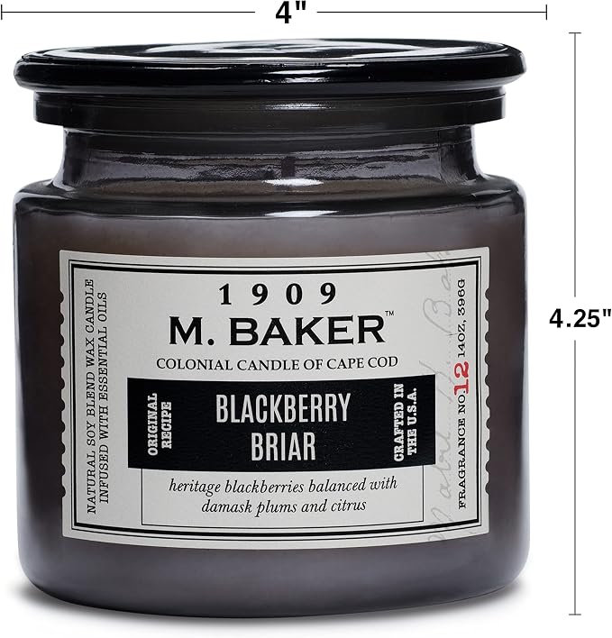Colonial Candle BlackBerry Briar Scented Jar Candle | 2-Wick Natural Soy Blend Wax Candle for Home | Relaxing Aromatherapy Candle Infused with Essential Oils | M. Baker Apothecary Glass Jar Candle