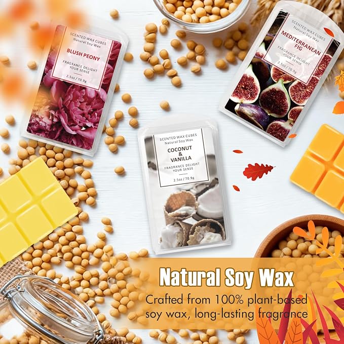 SCENTORINI Wax Melts, Summer Scented Wax Melts, Vanilla & Coconut, Apple & Cinnamon, Pumpkin, Mint & White Jasmine, Winter Cedarwood, Black Pomegranate, Mediterranean Fig, 8x2.5 oz