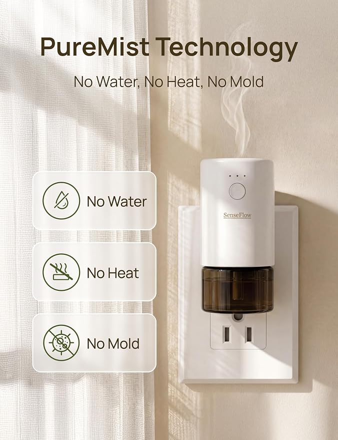 Plug-in Air Freshener for Home, Waterless Essential Oil Diffuser for Bedroom and Bathroom, Non-Toxic Formula for Pets and Nursery, 120 Days Runtime, Refillable Amberwood Spice(Burnt Sienna)