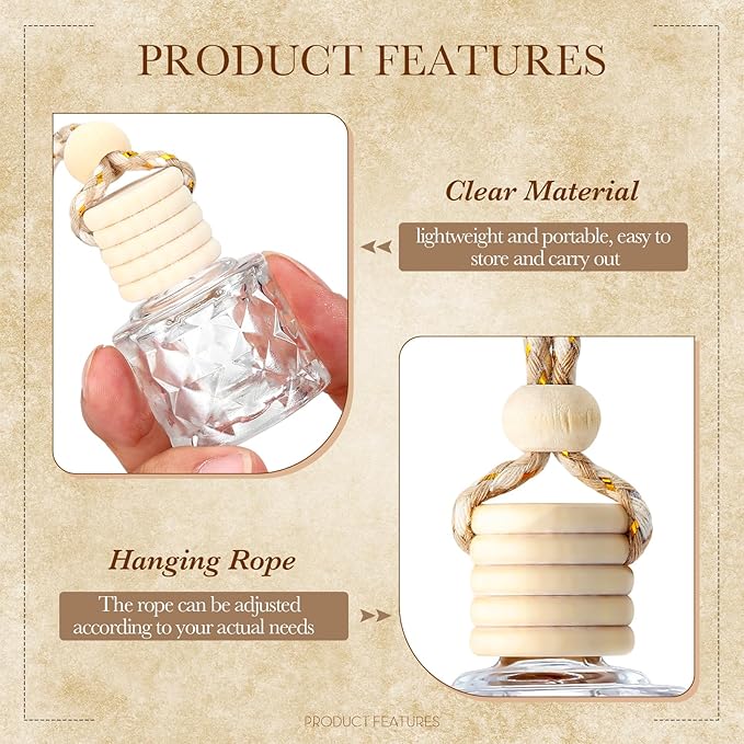 BBTO 50 Pcs Hanging Car Air Freshener Car Diffuser Bottles Empty Glass Perfume Bottle Freshener Diffuser Bottle Pendant for Essential Oil Fragrance Aromatherapy Ornament(Diamond)
