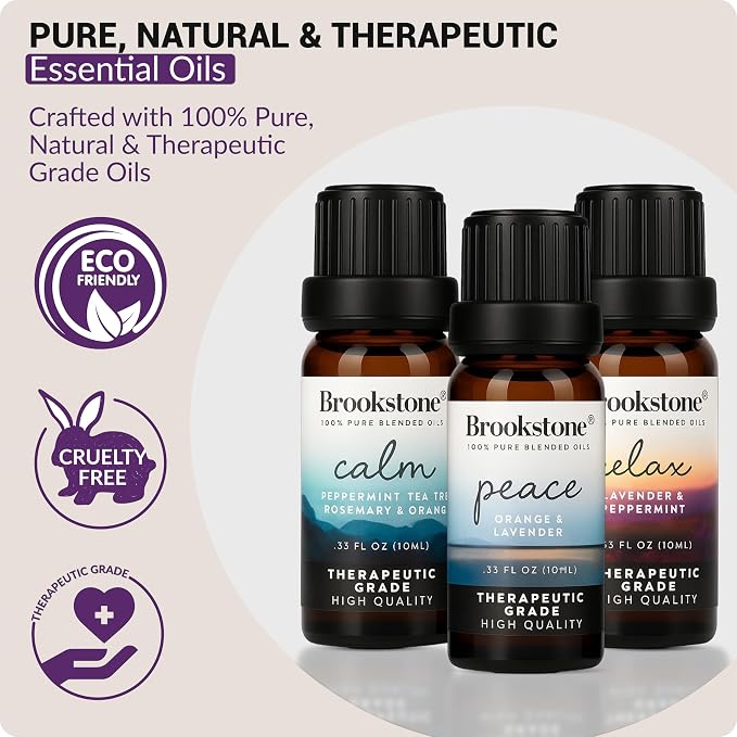 Brookstone Essential Oil Blends Sleep Collection | Organic Essential Oil Set for Aromatherapy Diffuser, Massage Oil and Candle Scents | 3-Pack 10ml Bottles